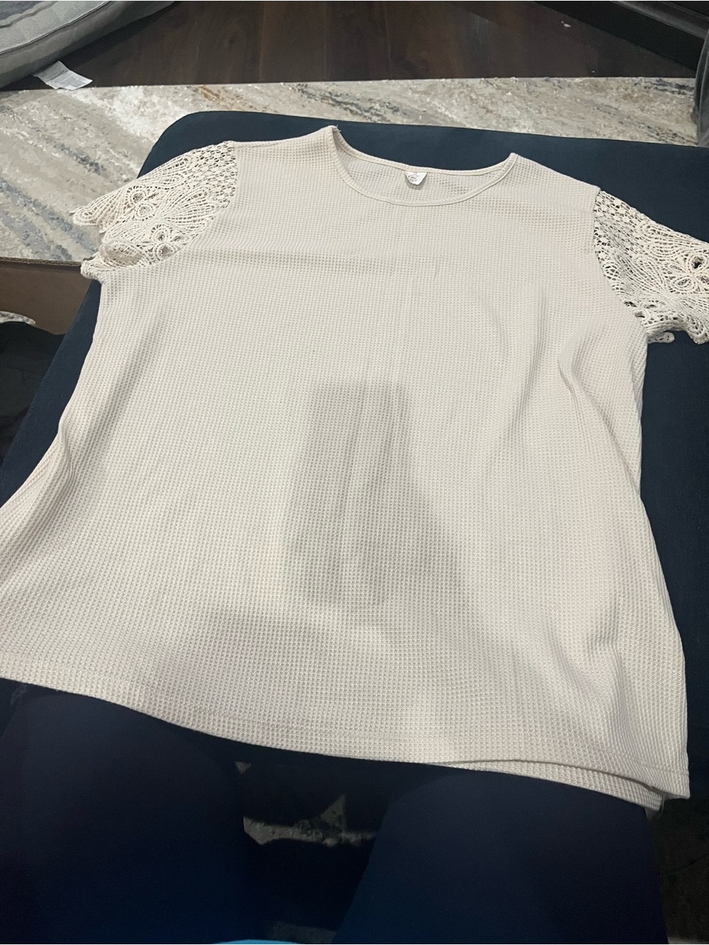 Women’s Lace Sleeve Knit Tee in Cream